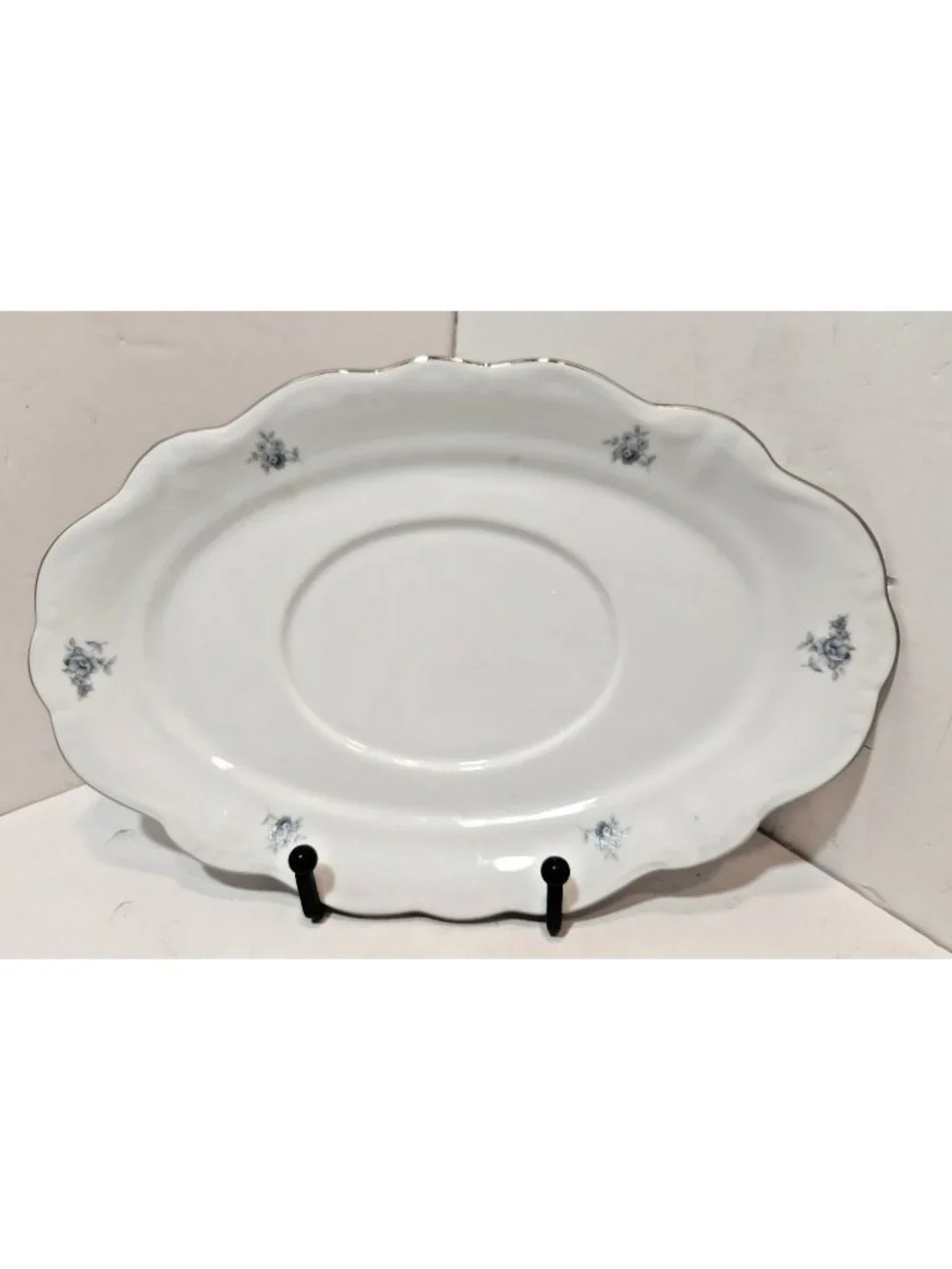 Vtg Johann Haviland Blue Garland China Bavaria Backstamp Gravy Boat w/Underplate